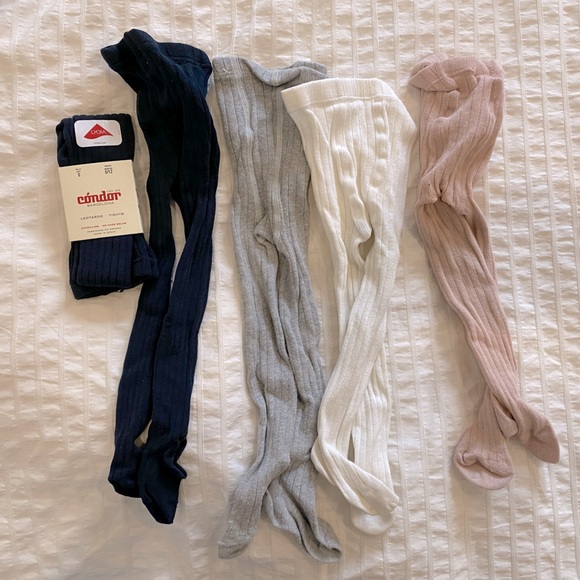 Condor Barcelona ribbed tights, sz 6-12m - Navy, Gray, White, Pink - Picture 1 of 3